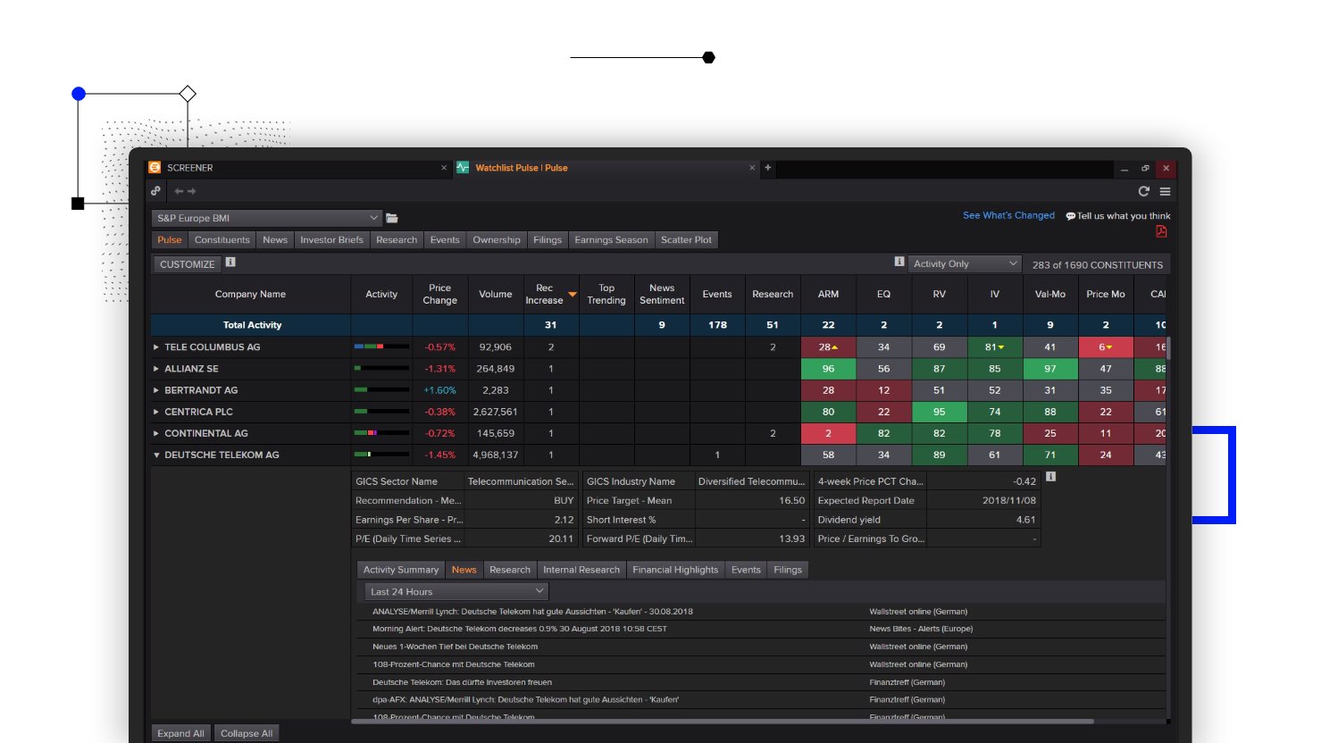 Screenshot of the eikon screener pulse app