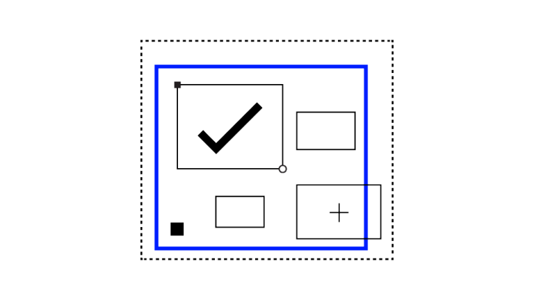 blue square and some squares inside with a check mark